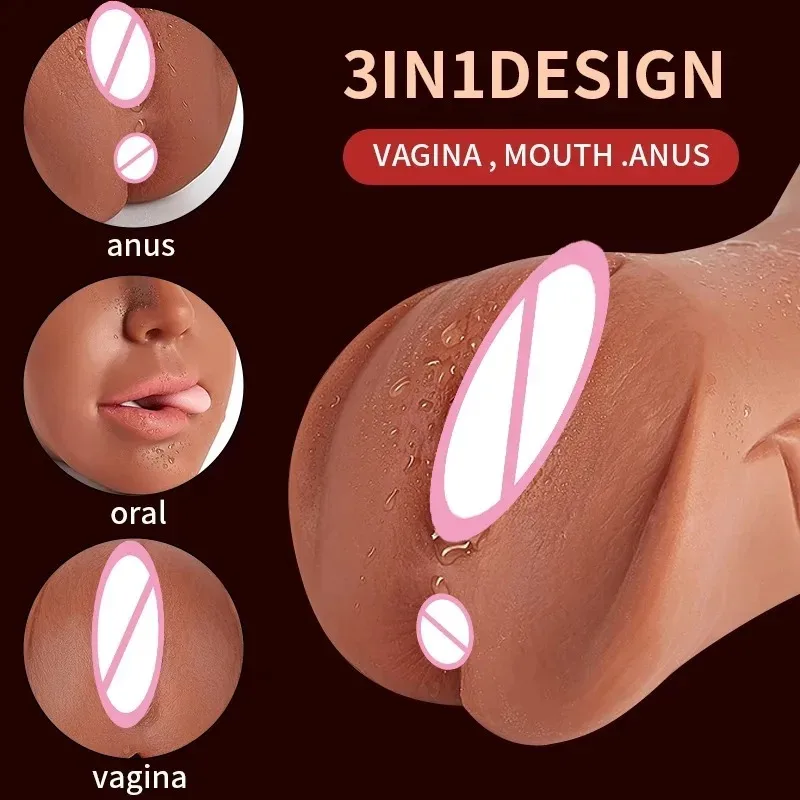 3 in 1 Realistic Vagina Anal Oral Masturbator Cup Soft Silicone Pocket Pussy Deep Throat Massager Sex Toy for Men view 4