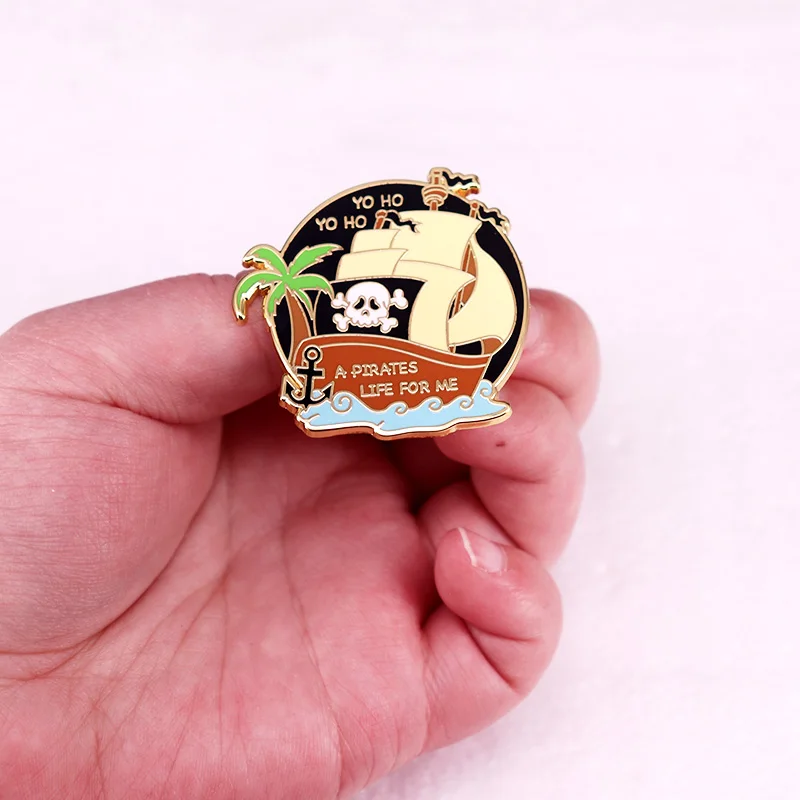 Yo Ho A Pirates Life for Me Enamel Pin Skull Pirate Ship Badge Brooch Jewelry Backpack Decorate