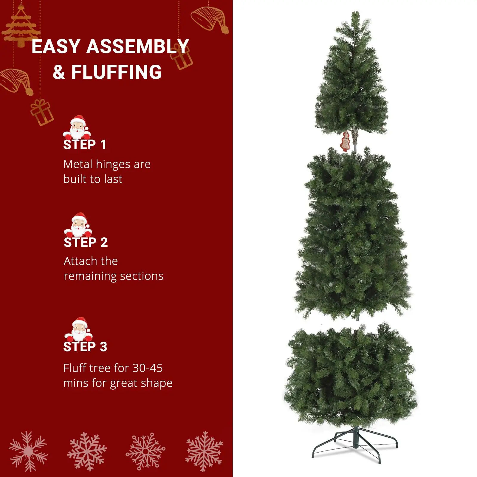 7.5ft Pencil Christmas Tree with 350 Warm Lights & 10 Colorful Modes - PVC, Green, 1090 Round Heads