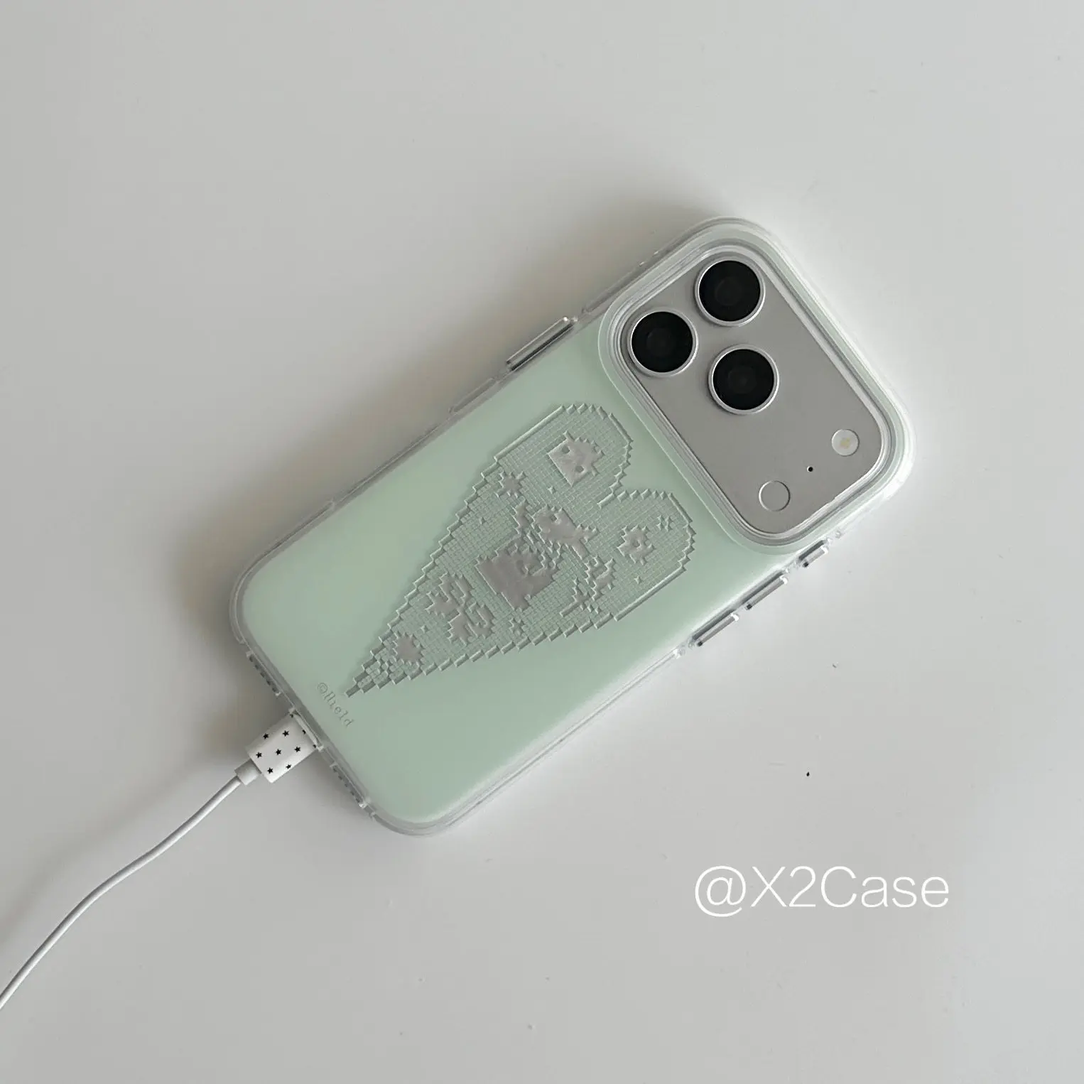 Korean Ins niche green love pixel bunnyPhone Case For iPhone 17 AIR 16 15 14 13 12 11 Pro XR Max 7 8 Plus Y2K Cover view 2