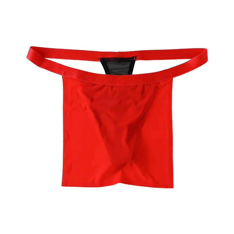 Japanese Bellyband Men's Thong Ultra Thin Low Rise Sexy Underwear with Separate Pouch Ice Silk Mesh Comfortable Unisex Design