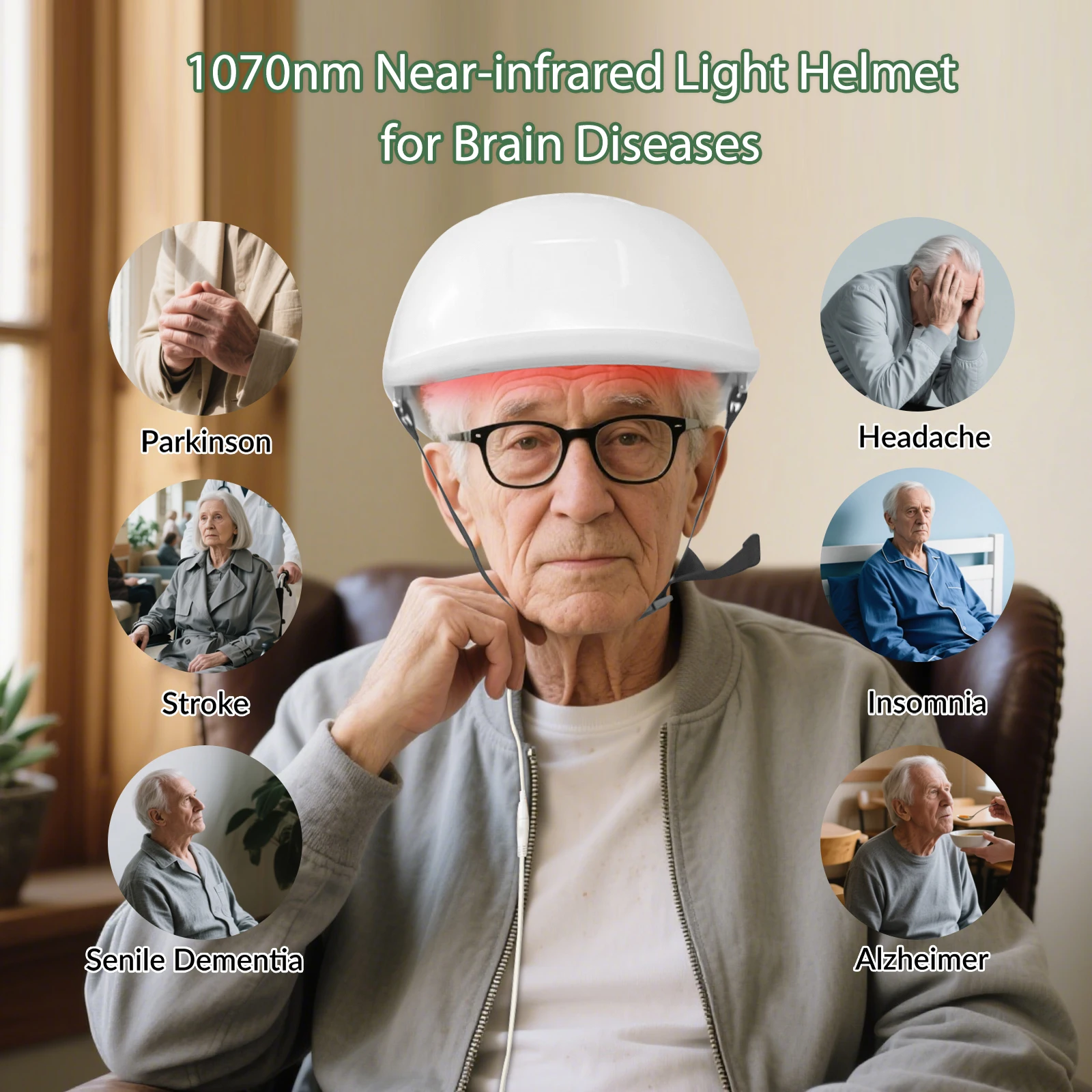 2026 1070nm Near-Infrared Red Light Therapy Brain Helmet Nerve Stimulator Device for Parkinson Stroke Autism Photobiomodulation view 3