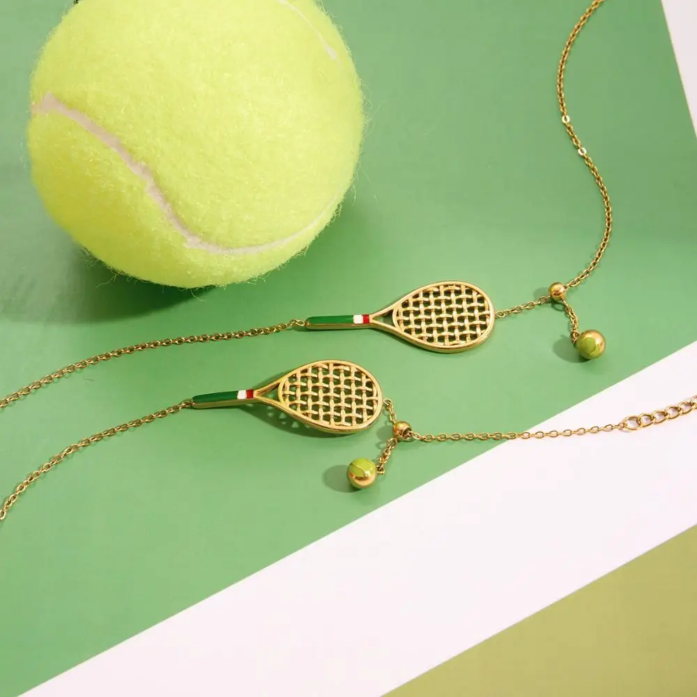 Metal Chain Tennis Racket Necklace 18K Gold Plated Oil Drip Enamel Tennis Racket Bracelet Charm Stainless Steel