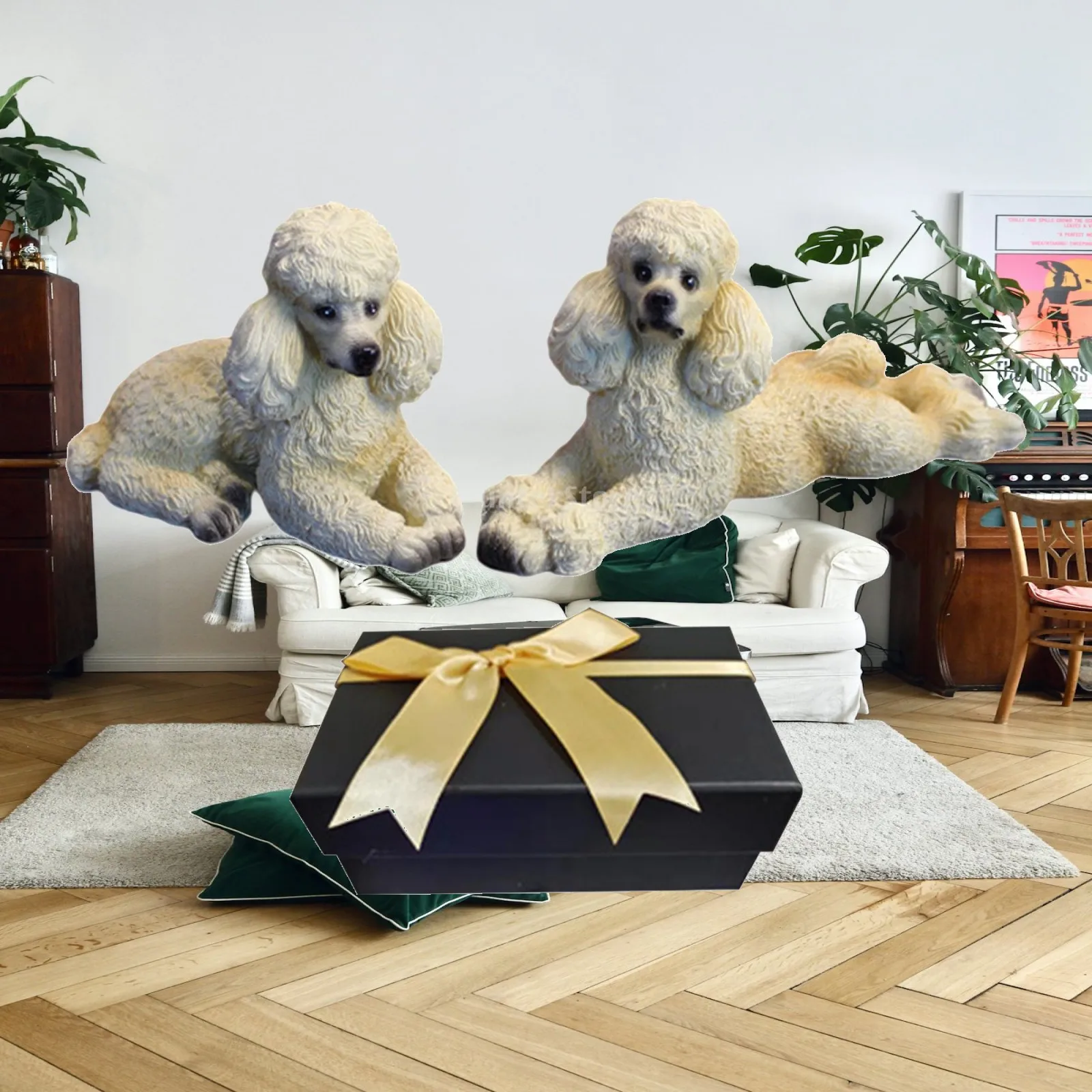 Poodle Dog Statue Dogs Sculpture Resin Art Crafts for Porch TV Cabinet Decor