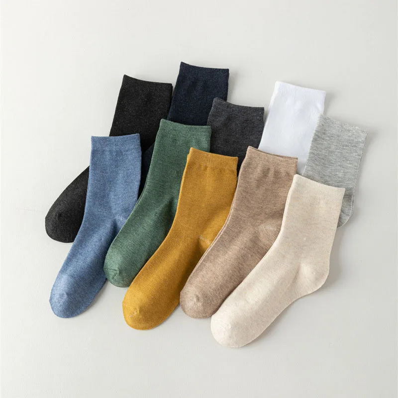 Men's Autumn Winter Socks Cotton Funny Solid Color Fashion Socks Retro Long Mid-tube Thick Sock Sock Simple Towel Warm Wholesale