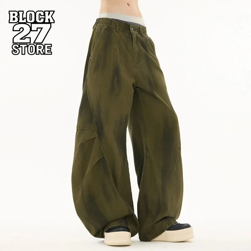 

Mens Jeans Harajuku Y2K Streetwear Baggy Tapered Cargo Denim Pants American Vintage Wide Leg Loose Fit Casual Fashion Trend New