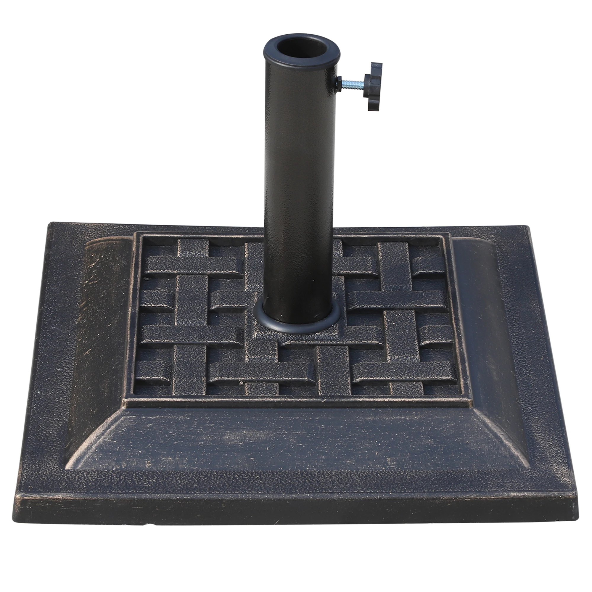 Support de base pour parasol de patio 9 kg, adaptateur 38/48 mm, polyrésine bronze, 44x44x33 cm, robuste et résistant aux intempéries