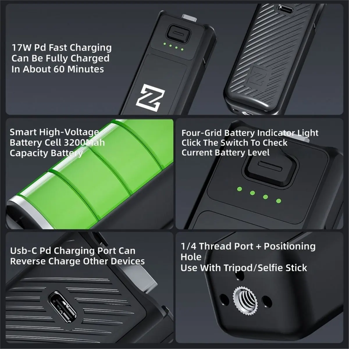 3200mAh Battery Handle for Pocket 4 3 Mount Stand Charging Handle Grip for Pocket 4 PowerBank Hand Grip