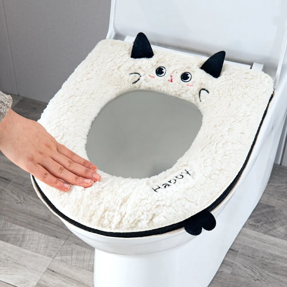 

Thick Winter Fleece Cushion Toilet Seat Cover Waterproof Zippered All Season Home Use Soft Warm Bathroom Accessory