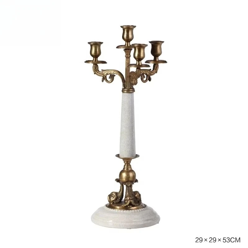 European multi-head high-grade brass ceramic candle holder bracket antique home decoration with candle jar