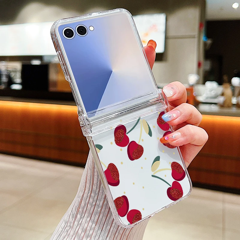 かわいい桜柄クリアスマホケース Samsung Galaxy Z Flip 7 6 5 4 3 折りたたみ式PCハードカバー Samsung Z Flip5 Flip7 Flip6用