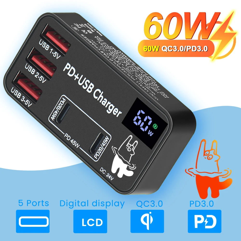 

Eonline 2D Mini 65W PD Charger for Apple IPhone Xiaomi Oppo Digital Fast Charging USB Charger