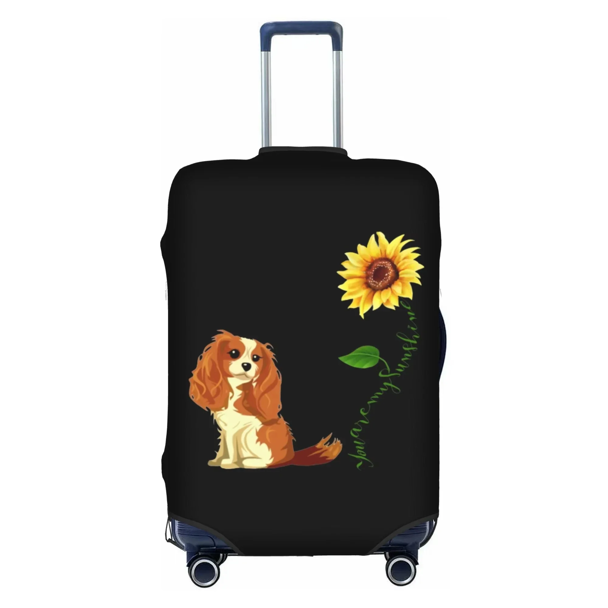 Cavalier Dog Floral Print Luggage Cover Elastic Suitcase Protector Dustproof Anti Scratch For 18-32 Inch Travel Case