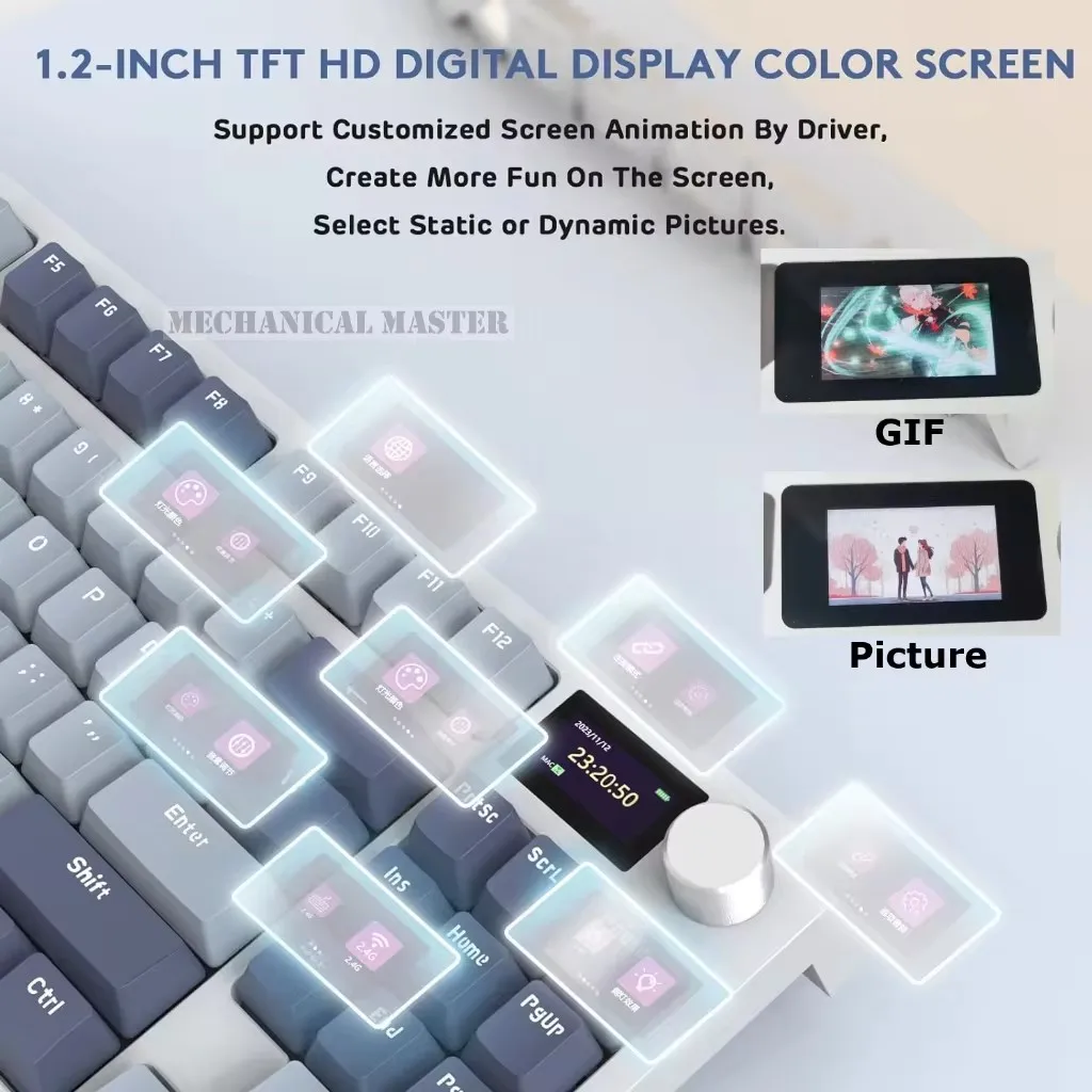 Attack Shark K86 Gaming Mechanical Keyboard With Metal Knob TFT Screen RGB Backlight Hot Swap For PC Laptop Gamer