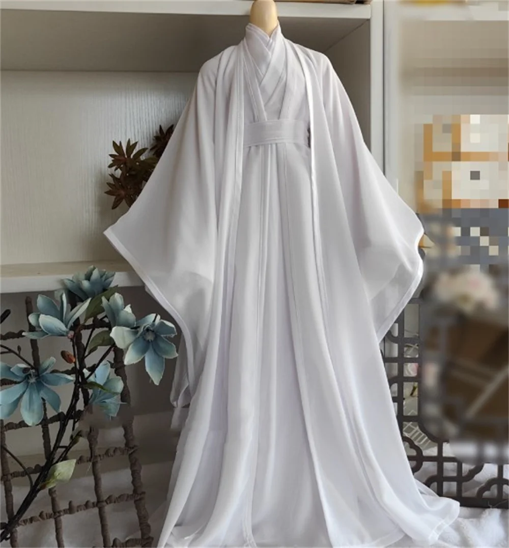 Terno branco antigo chinês para homens, vestido hanfu, veste tradicional, modelo de figura de ação de 12 