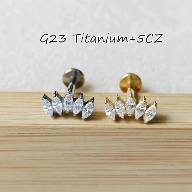 10pcs Body Jewelry 16G  G23 Titanium 5CZ Lip Labret Bar Ear Helix Tragus Rook Barbells Stud Piercing Jewelry Cute Shine