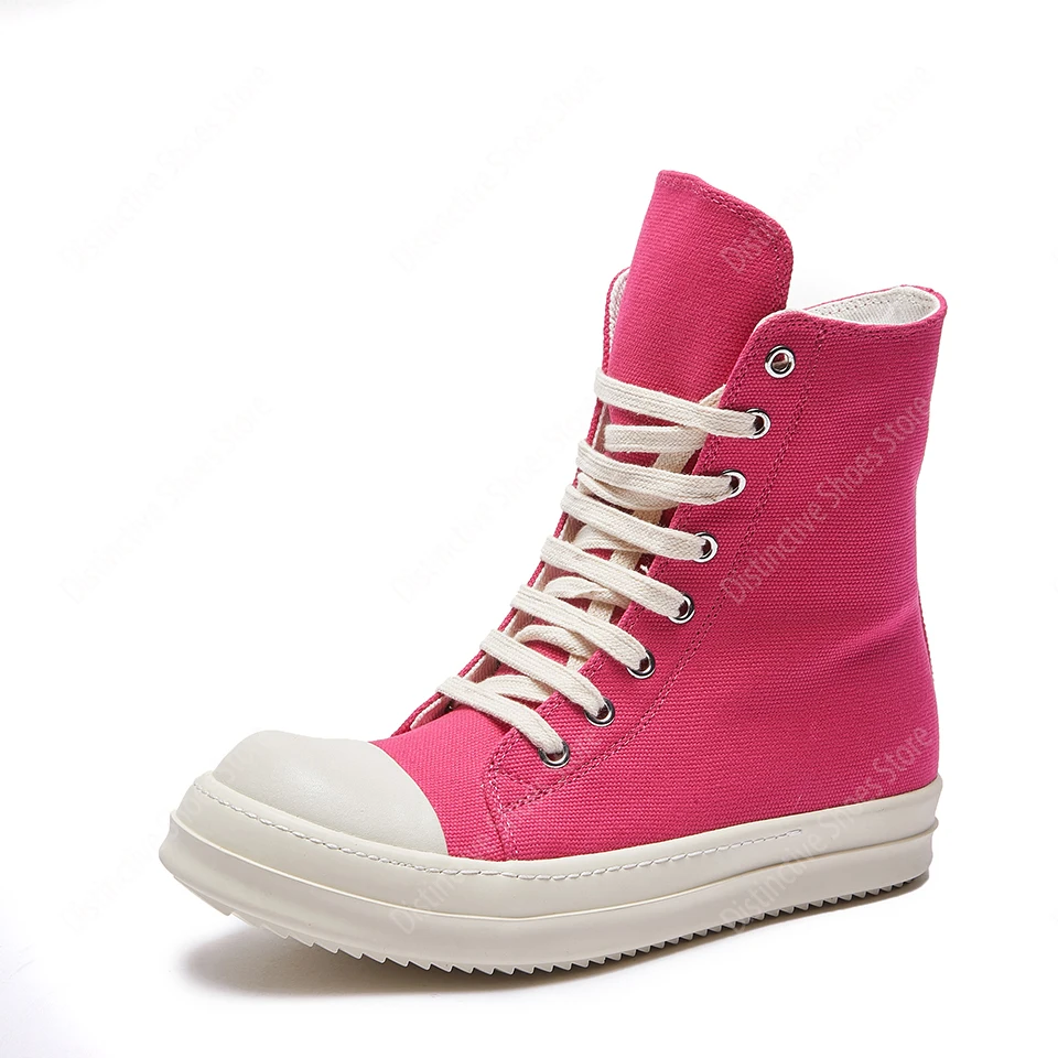 Brand Women Sneaker Casual Men Shoe High Top Ro Excellent Rose Red Ankle Boot Designer Zip Lace Up Canvas Thick Sole Flat