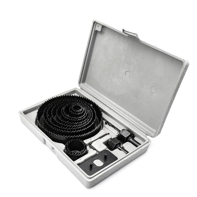 

A93E-16 шт. черный комплект кольцевых пил, комплект кольцевых пил из углеродистой стали от 3/4 до 5 дюймов (19-127 мм), пилы для дерева, пластика, ПВХ и гипсокартона