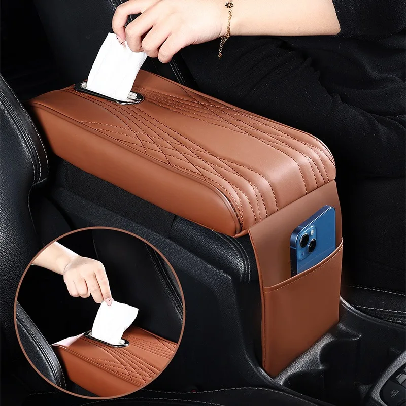 Multifunctional Car Armrest Storage Box Height Pad Universal Leather Memory Foam Auto Center Armrest Protective Cushion Support