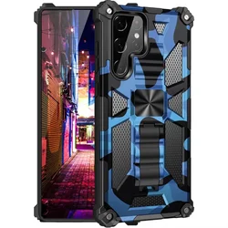 Camouflage Armor Case For Samsung Galaxy S23 S22 Ultra S21 S20 FE 5G TPU Frame Hard Plastic Hidden Kickstand Phone Back Cover