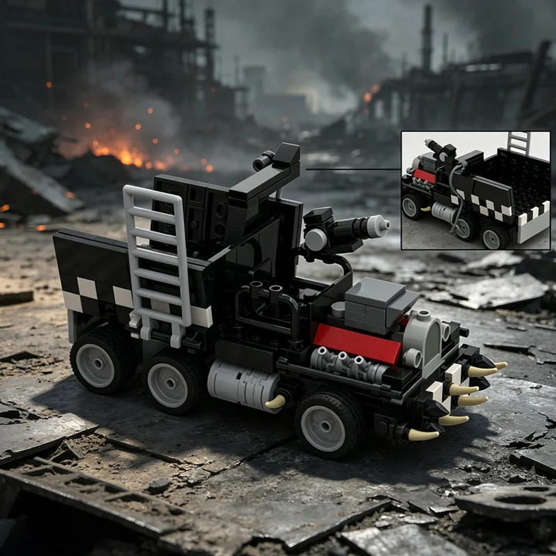 

Popular Game Model MOC Building Bricks Black Six-Wheel Battle Truck Modular Technology Children Holiday Gifts Assemble Toys Suit