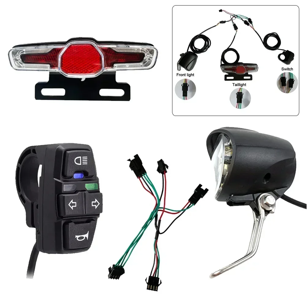 36/48V Electric Bicycle Headlight And Taillight With DK336 Switch Cable Ebike Light Sets Front Lamp & Rear Lamp E-bike Accessori