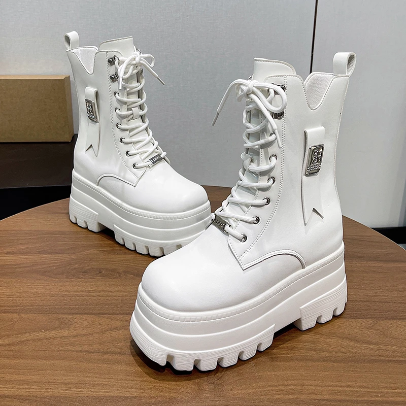 

Small Wedge Heel Shoes Round Toe Lace-up Platform Anti-Slip Wear-Resistant Women's Shoes