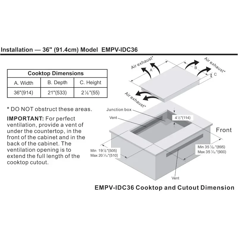 36 Inch Electric Stove Induction Cooktop with 5 Power Boost Burners Smooth Surface Vitro Ceramic Glass in Black 240V