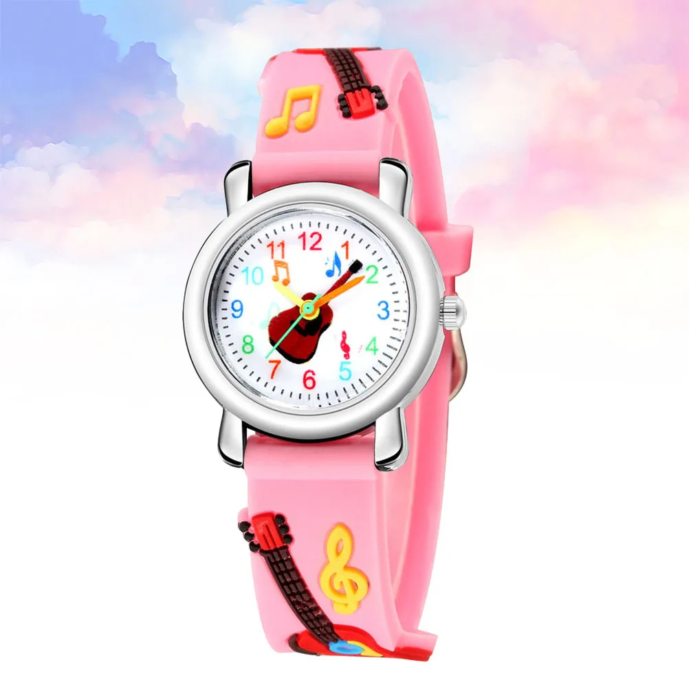 ساعة جيتار ثلاثية الأبعاد لساعة يد بحزام وردي خفيف الوزن هدية عيد ميلاد للطلاب نمط جيتار