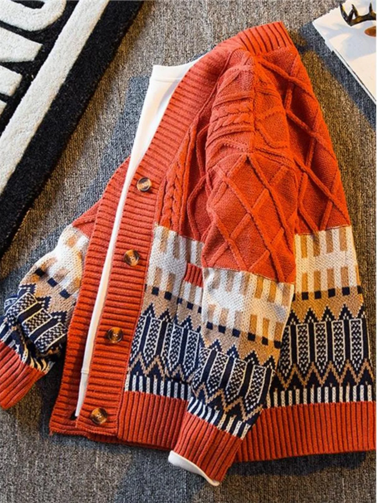 

Men's Casual V-Ne Knitted Sweater Coat Autumn 2024 New Faion Brand Loose Fit Long Sve Button up Youthful Vitali Sle