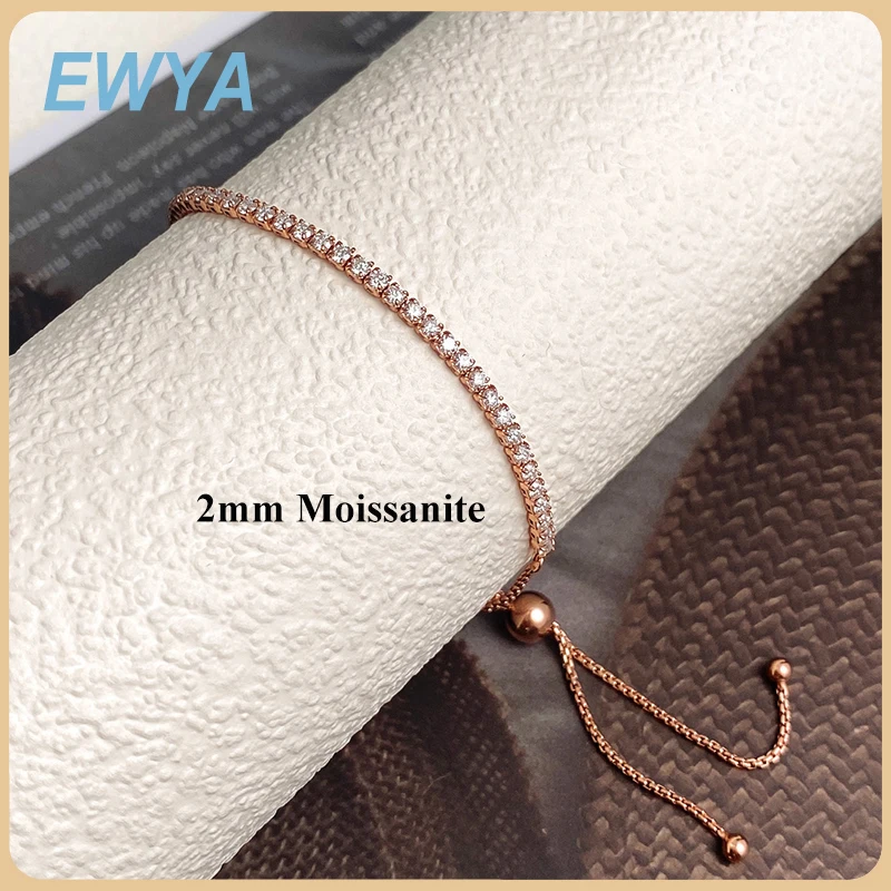 

EWYA Full 2mm Moissanite Diamond Tennis Bracelet for Woman Man Certified s925 Silver Plated 18K Adjustable Link Chain Bracelets