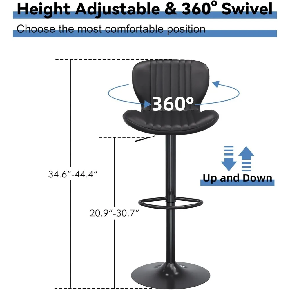 مقاعد بار جلدية قابلة للتعديل بارتفاع عداد، مقاعد بار حديثة، مجموعة كراسي جزيرة مكونة من 4 قطع للمطبخ
