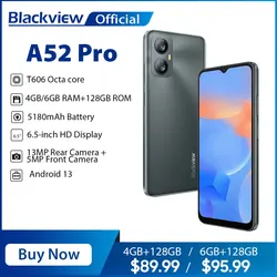 Blackview A52 Pro Smartphone Android 13 6.5 Inch Cellphone 6GB 128GB Octa Core Mobile Phone 5180mAh 13MP Rear Camera Dual 4G