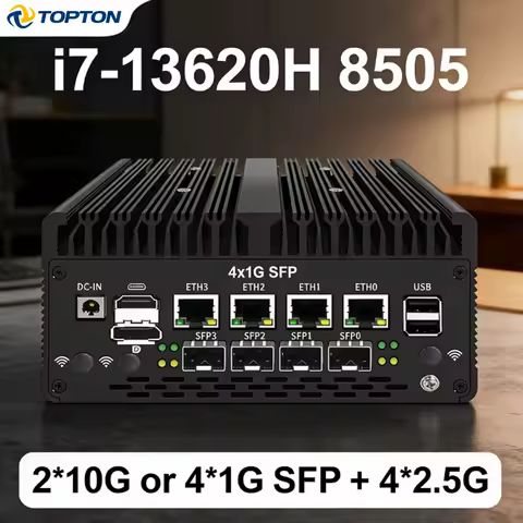 Topton Solid Firewall Computer Intel i7 13620H i5 12450H 8505 4*2.5G 2*10G 4*1G SFP 2*DDR5 Mini Industrial PC Host Router
