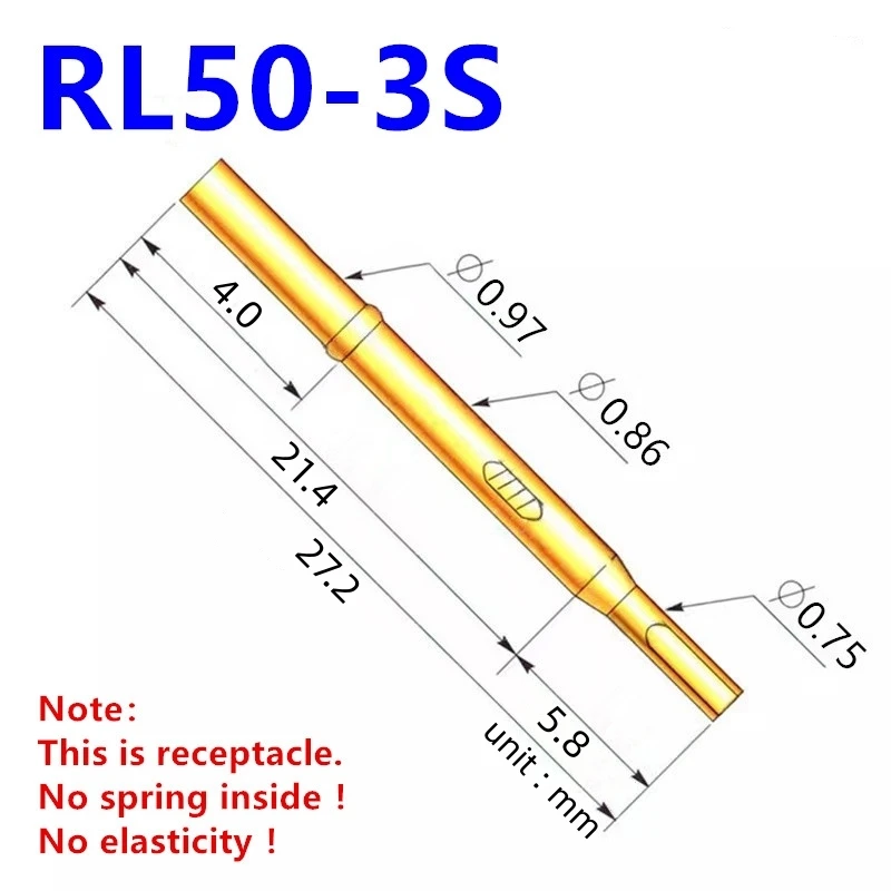 20/100PCS RL50-3S Test Pin PL50-B1 Receptacle Brass Tube Needle Sleeve Seat Solder Connect Probe Sleeve 27.2mm Outer Dia 0.86mm