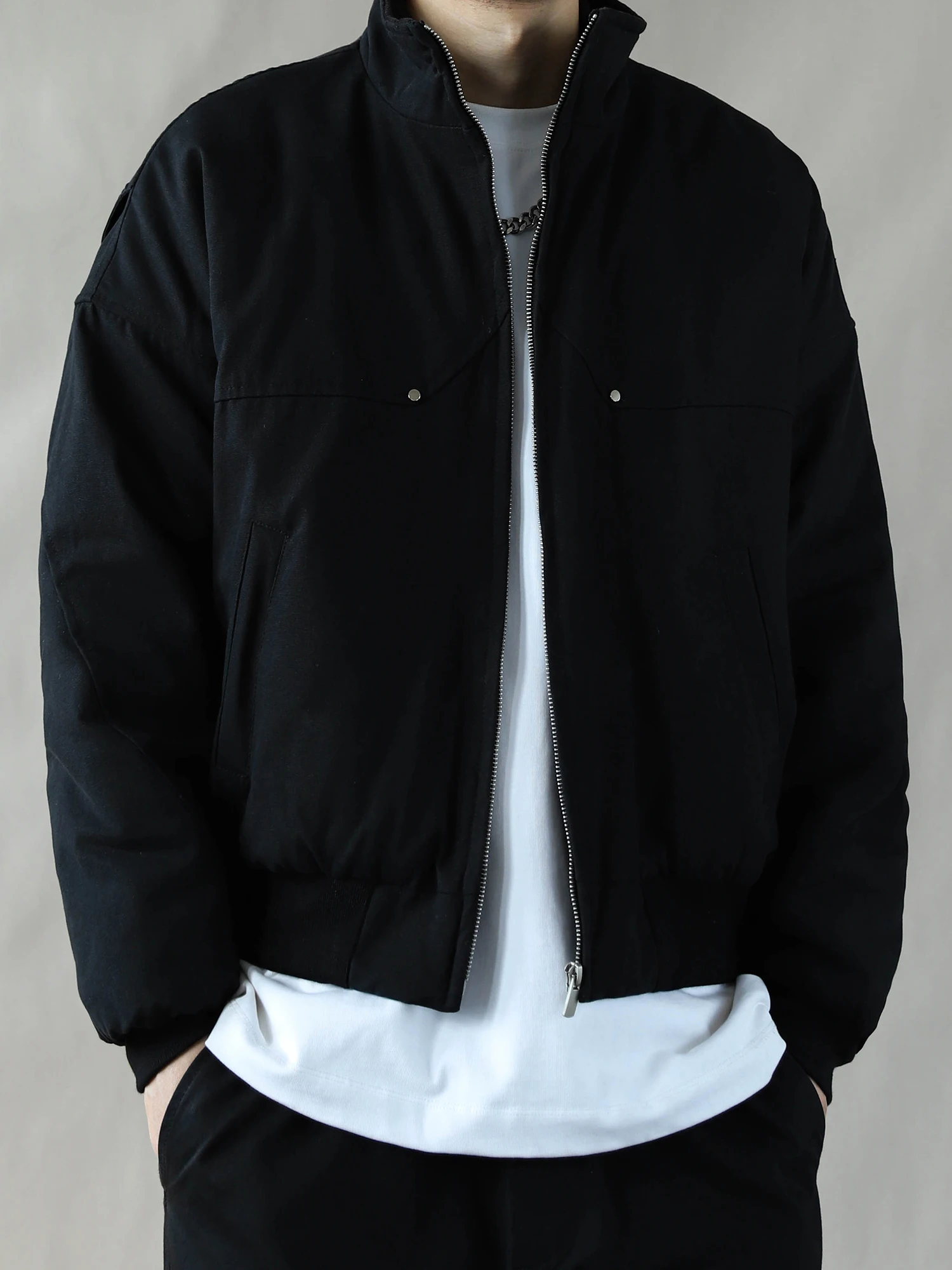 

Ретро-американская хлопковая куртка-пилот на молнии для мужчин, свободная верхняя одежда, черная, 2025, рабочая одежда, хлопковая одежда