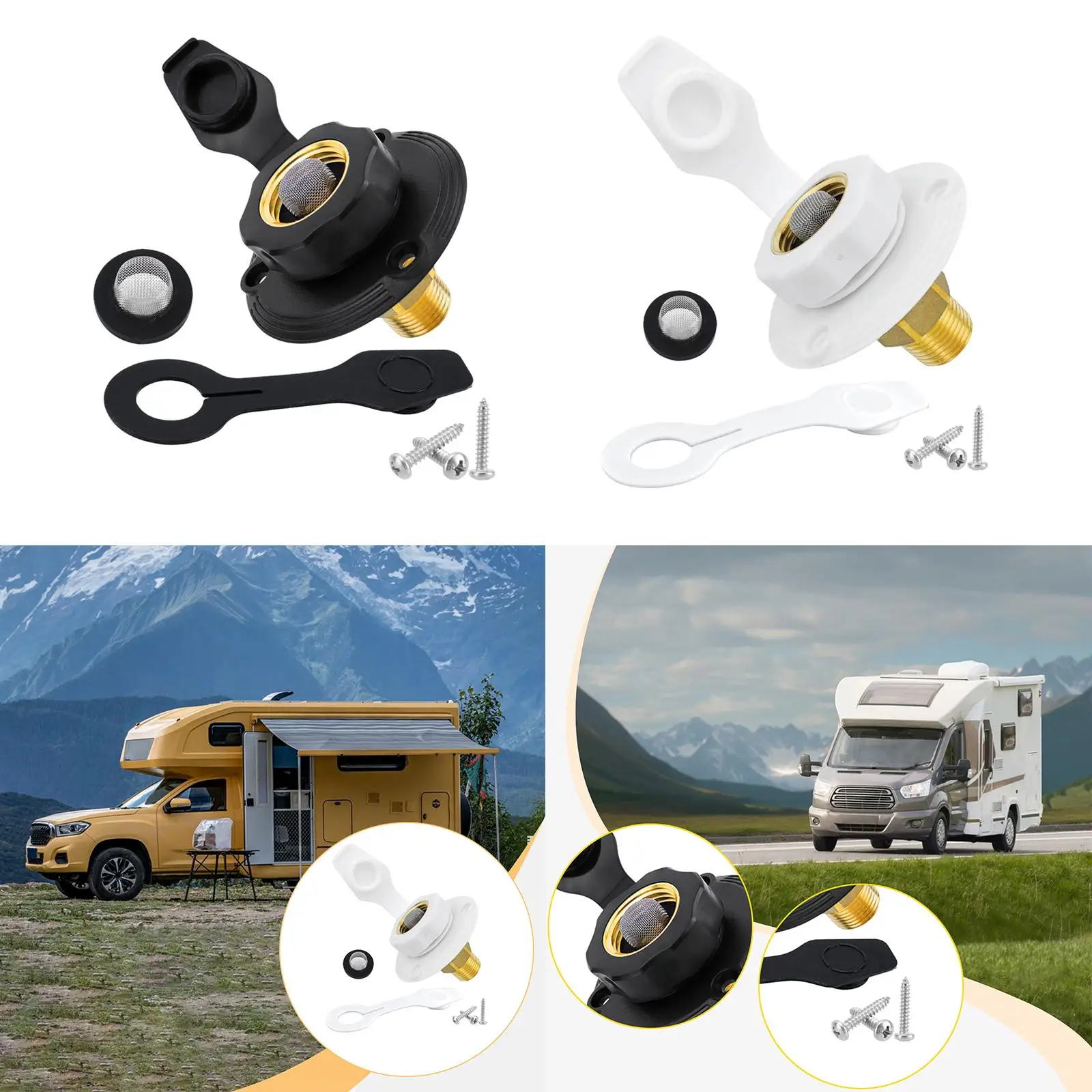 

City Water Fill Flange for RV ABS Metal Inlet with Rubber Dust Cap for Camper Trailer Water System