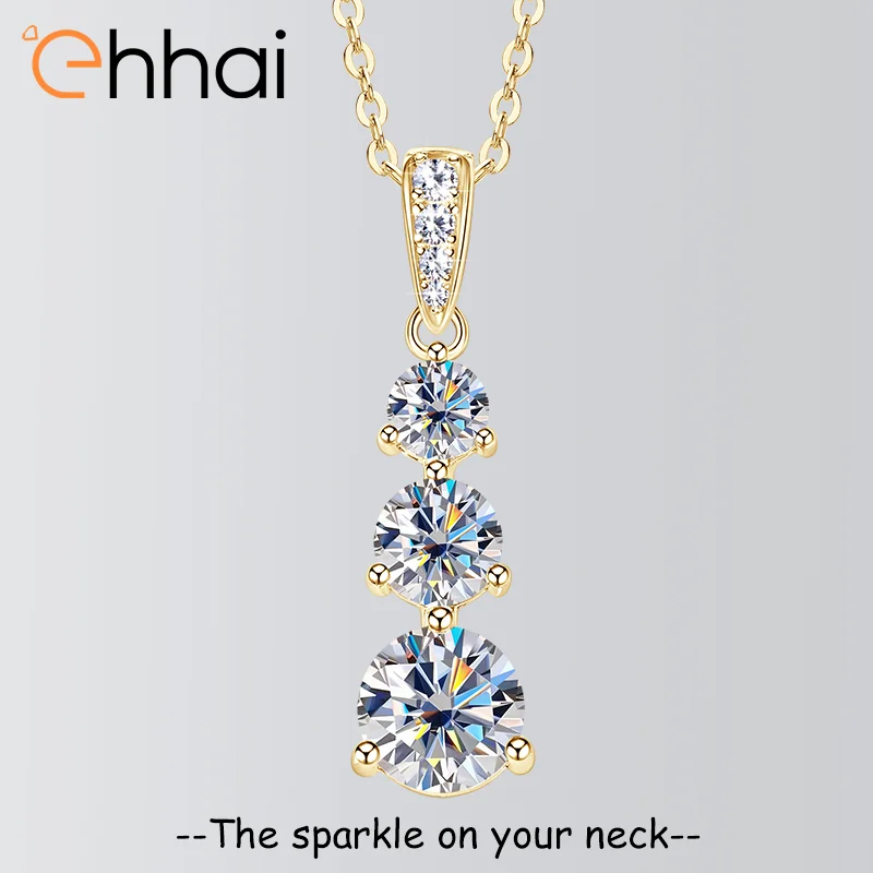 

Ehhai круглый муассанит кулон с тремя камнями ожерелье для женщин S925 стерлингового серебра цепи свадебные ювелирные изделия на шею подарки