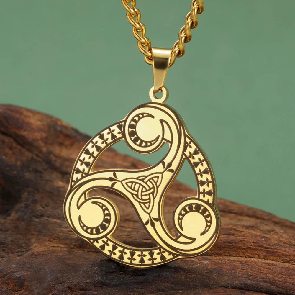 Dawapara Triskele Necklace Triskelion Symbol Irish Triple Spiral Sacred Geometry Stainless Steel Wiccan Jewelry - view 2