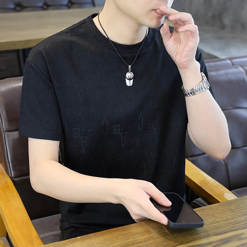 

Men's T-shirt Ice Silk Short Sleeve Summer Comfort Round Neck Korean Style Youth Fashion New Trendy Tee Cool Fabric