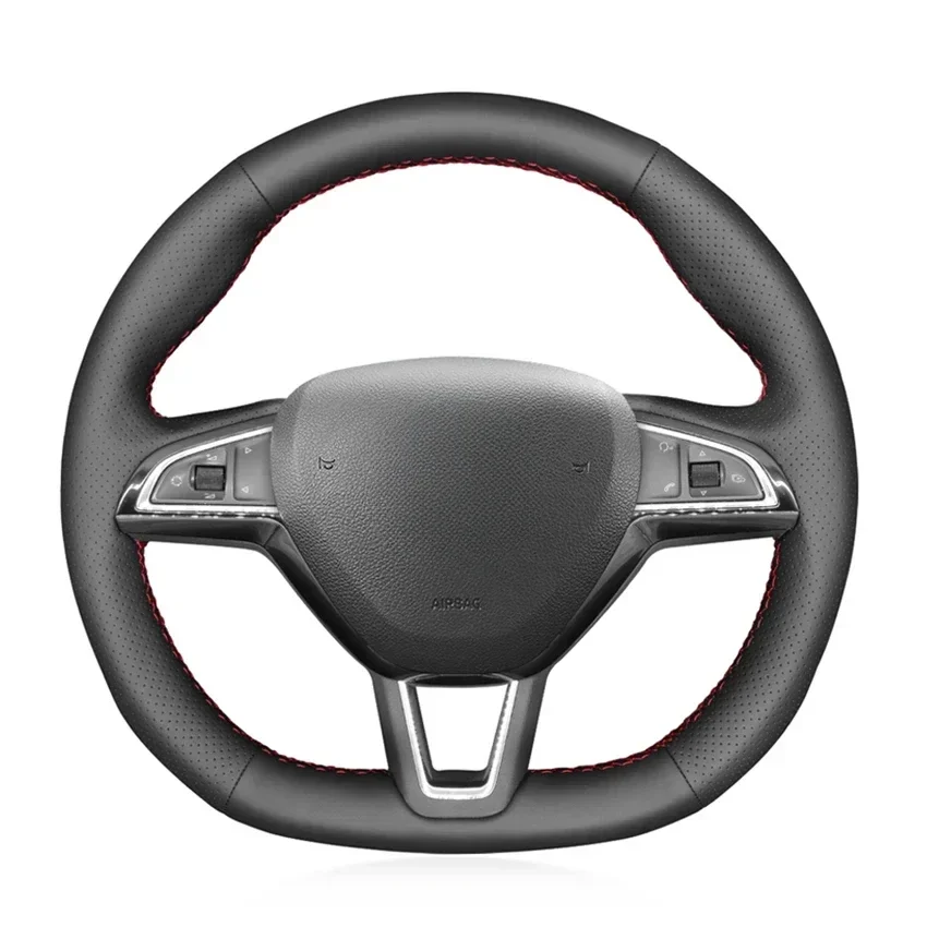 Black Artificial Leather Car Steering Wheel Cover For Skoda Octavia RS Citigo Fabia Scala Karoq Kodiaq Citijet Superb 2015-2019