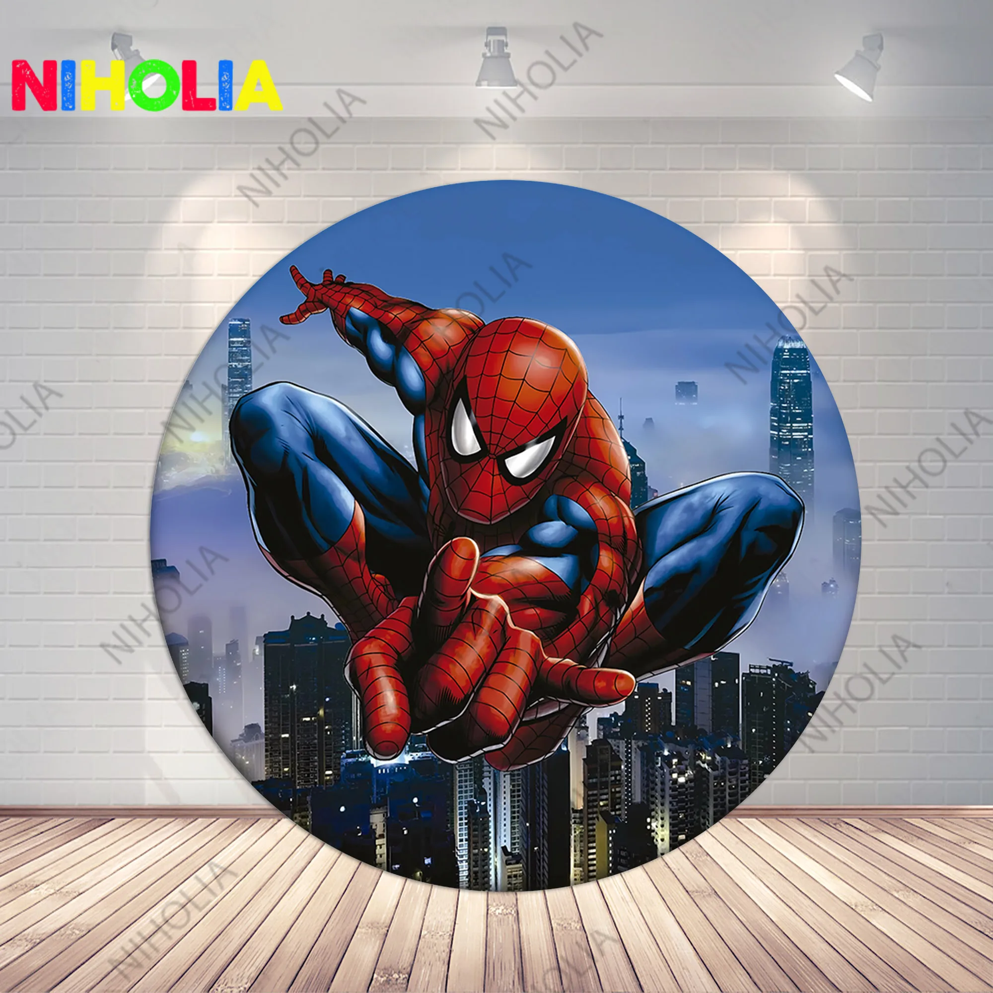 Fondo redondo de fiesta de Spiderman para niños, Decoración de cumpleaños, cubiertas de círculo y cilindro para mesa de pastel, Baby Shower