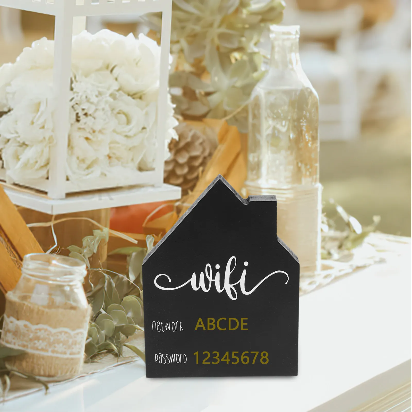 Wooden WiFi Password Sign Blackboard Type Reusable Erasable WiFi Account Password Display for Home Cafe Restaurant Office Guest