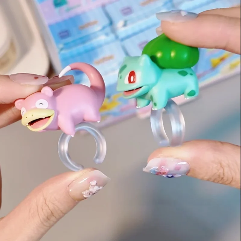 Pokemon Hug Ring Whole Set Blind Box 6Pcs Cute Mini Figure Ring 2 In 1 Wearable Ring & Desktop Ornament Collectible Gift Toy