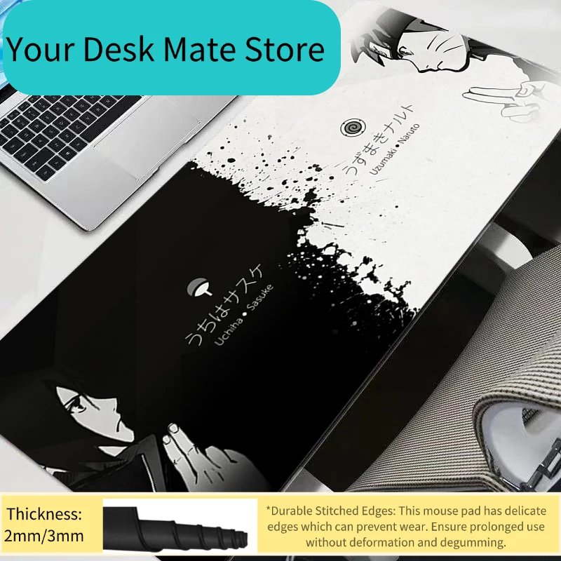 

Mouse Pad Gaming New Mousepad Black And White N-naruto MousePads Cool Keyboard Pad Non-Slip Soft Computer Sasuke Uchiha Desk Mat