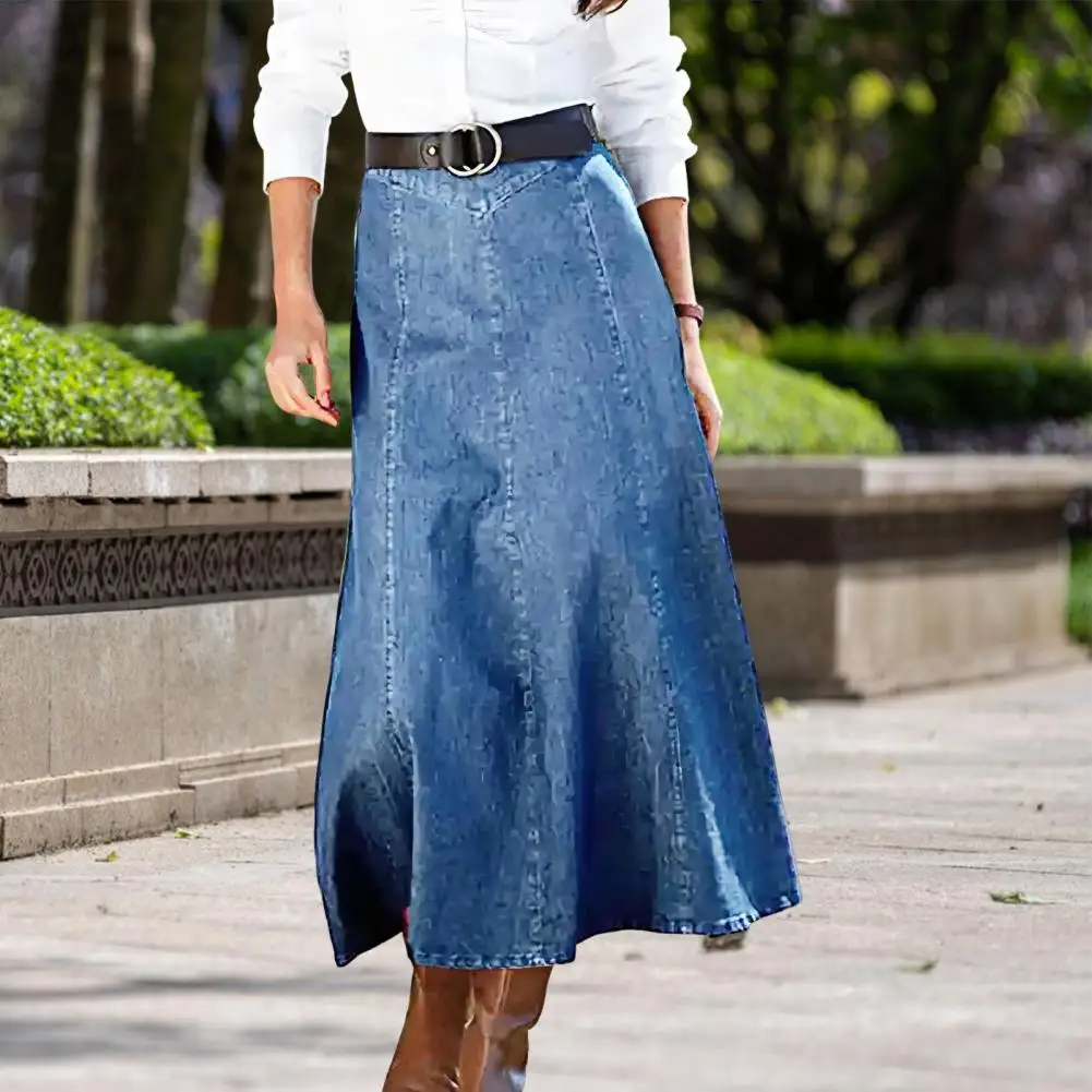 

2025 Denim Midi Skirt Retro High Waist Skirt Large Hem Slimming Design Midi Skirt Summer Office Lady Vintage Denim Midi Skirts