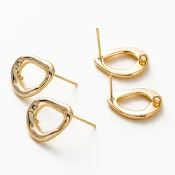2Pcs 18K Gold Color Brass Irregular Round Stud Pins Earrings Clasps High Quality DIY Jewelry Making Findings Accessories