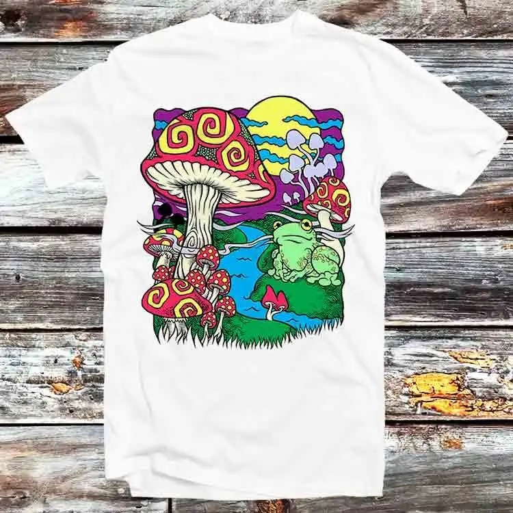 Magic Mushroom Frog Star River Dream Psychedelic Research Volunteer Hippie T Shirt Retro Cartoon Anime Top B1174