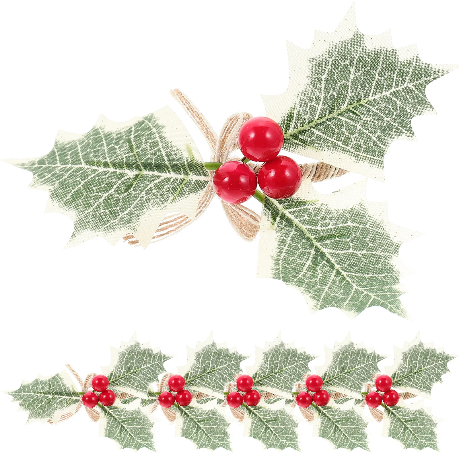 

6 Pcs Simulated Green Leaf Napkin Ring Cloth Holder Serviette Rings Berry Winter Plastic Berries Christmas