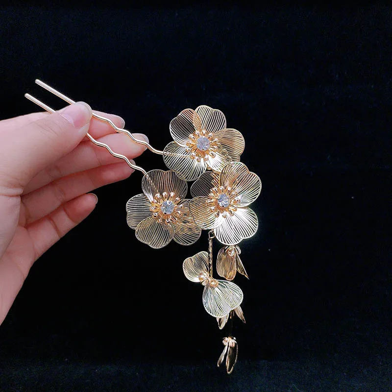 

New Chinese-style flower tassel hairpins, light luxury style, high-end hair accessories, hairpins, and headwear